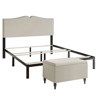 Linen Upholstered Bed With Bench