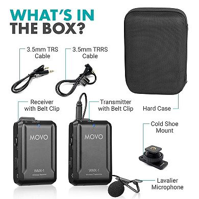 Movo WMX-1 2.4GHz Wireless Lavalier Microphone System Compatible with Cameras and Smartphones