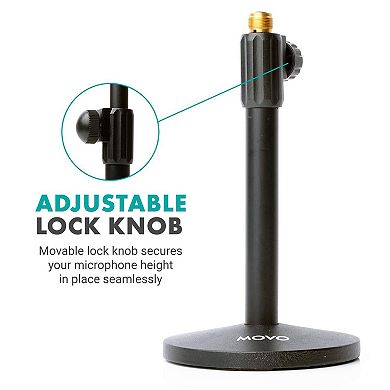 Movo TMC-3 Adjustable Tabletop Mic Stand with Mic Clip