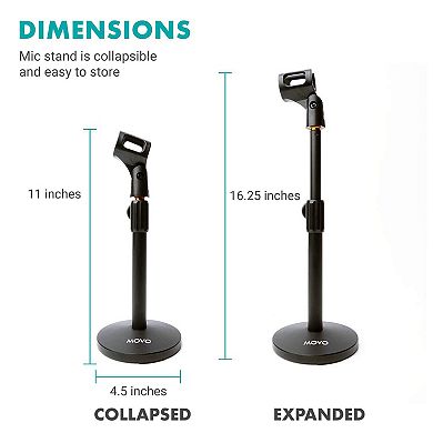 Movo TMC-3 Adjustable Tabletop Mic Stand with Mic Clip