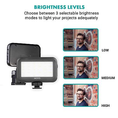 Movo LED-30 Mini LED Light Panel - Adjustable Brightness, Rechargeable Battery
