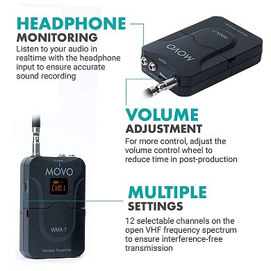 Movo WMX-7 VHF 12-Channel Wireless Lavalier Microphone System