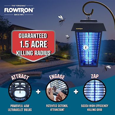 Flowtron Bug Zapper, Mosquito Zapper with 1-1/2 Acre of Coverage, 80W Bulb & 5600V Killing Grid