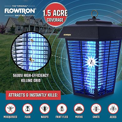 Flowtron Bug Zapper, Mosquito Zapper with 1-1/2 Acre of Coverage, 80W Bulb & 5600V Killing Grid