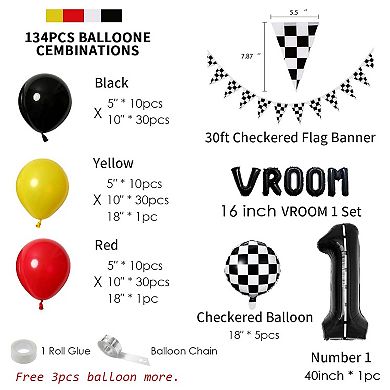 Race Car Party Decorations Balloon Garland Kit 134pcs for Racing Theme Birthday Bash