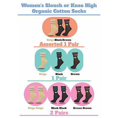 Women's Slouch or Knee High Organic Cotton 3 Pair Pack Socks