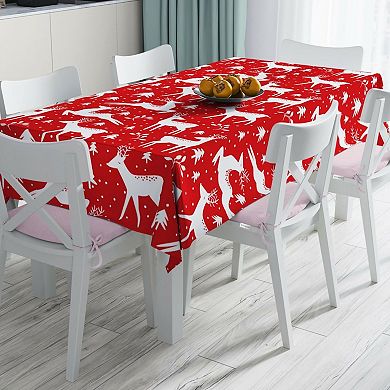 Christmas Tablecloth Stain-Resistant Fabric, Wrinkle-Free Table Cover for Kitchen Décor
