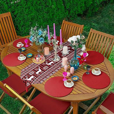 Christmas and Holiday Round Placemat and Runner 7-Piece Set, Perfect for Holiday Dinners