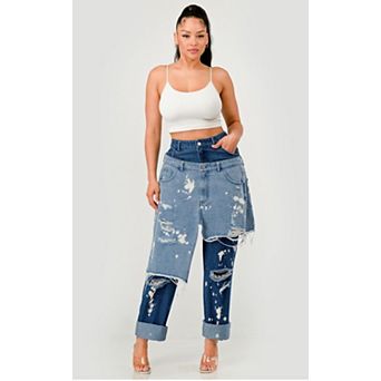 Two-tone Distressed Denim Jeans