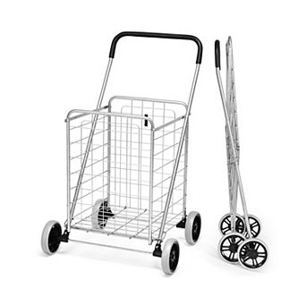 Silver Portable Folding Shopping Cart for Groceries and Laundry