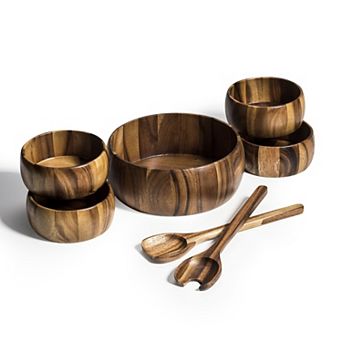 Acacia Wood Salad Server Set (Bowl + 4 Individual Bowls + Servers)
