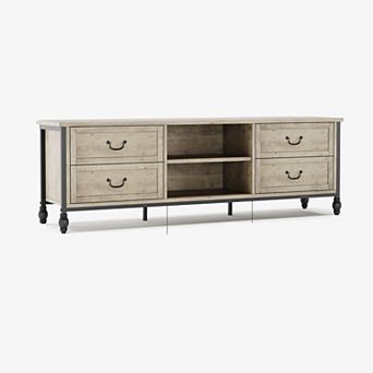 70" Mid-Century TV Stand with Roman Columns, Rustic Grey