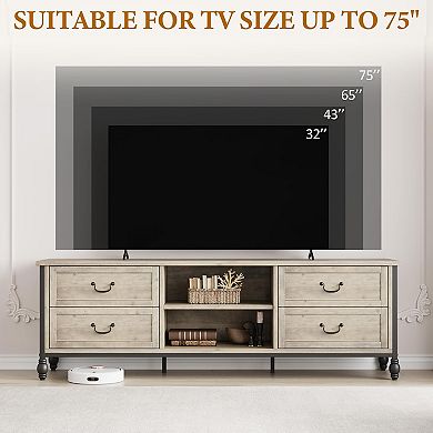 70" Mid-Century TV Stand with Roman Columns, Rustic Grey