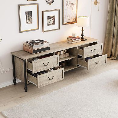 70" Mid-Century TV Stand with Roman Columns, Rustic Grey