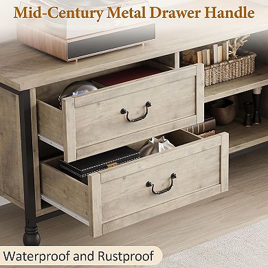 70" Mid-Century TV Stand with Roman Columns, Rustic Grey