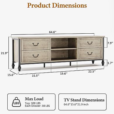 70" Mid-Century TV Stand with Roman Columns, Rustic Grey