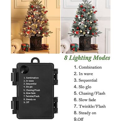 Garvee 3FT Artificial Desktop Christmas Tree 78 White 8 Mode Lights, Parenthesized Pattern Box Base