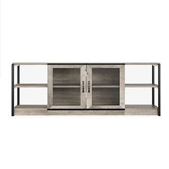 63" Industrial TV Stand, 2 Open Shelves & 2 Mesh Doors