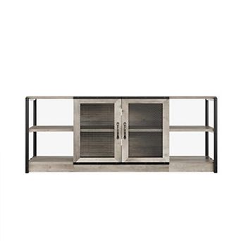 63" Industrial TV Stand, 2 Open Shelves & 2 Mesh Doors