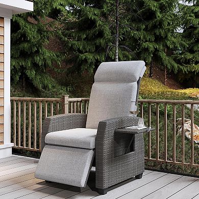 Outdoor Wicker Recliner Chair, Patio Recliner with Independently Adjustable Backrest and Footrest