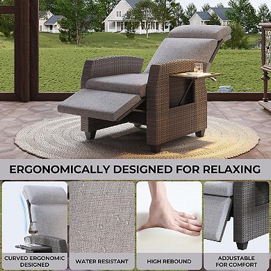 Outdoor Wicker Recliner Chair, Patio Recliner with Independently Adjustable Backrest and Footrest
