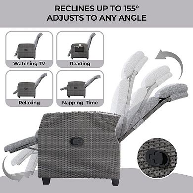 Outdoor Wicker Recliner Chair, Patio Recliner with Independently Adjustable Backrest and Footrest