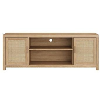 75" Rattan TV Stand with 2 tier Storage, Wooden Media Console
