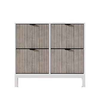 Shoe Storage Cabinet with 4 Flip-Down Doors - Entryway Organizer, White + Grey