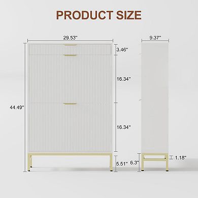 Modern Fluted Shoe Storage Cabinet - Minimalist Entryway Storage, White
