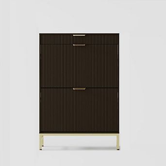 Modern Fluted Shoe Storage Cabinet - Sleek Shoe Organization Unit, Black