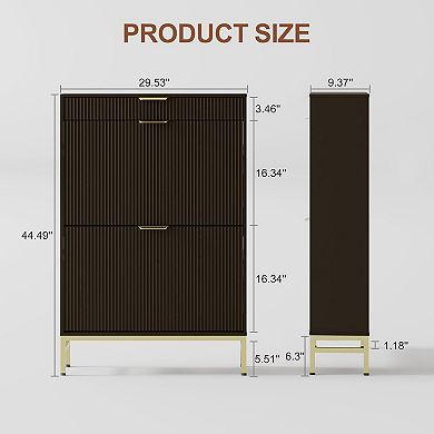 Modern Fluted Shoe Storage Cabinet - Sleek Shoe Organization Unit, Black