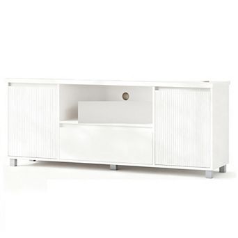 65" Fluted TV Stand with Drawer & Open Shelf, White