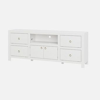 Farmhouse TV Stand for 75/80" TVs, 6 Drawers & Soundbar Shelf, White