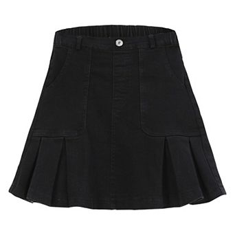 Big Kids Girl's Denim Skirts Elastic Waist Pleated Toddler Girls Jean Skirt