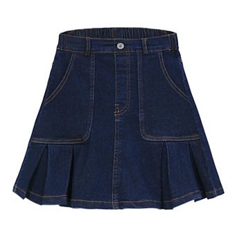 Big Kids Girl's Denim Skirts Elastic Waist Pleated Toddler Girls Jean Skirt
