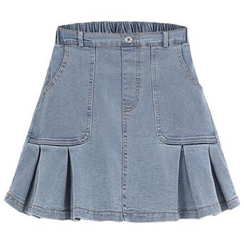 Big Kids Girl's Denim Skirts Elastic Waist Pleated Toddler Girls Jean Skirt