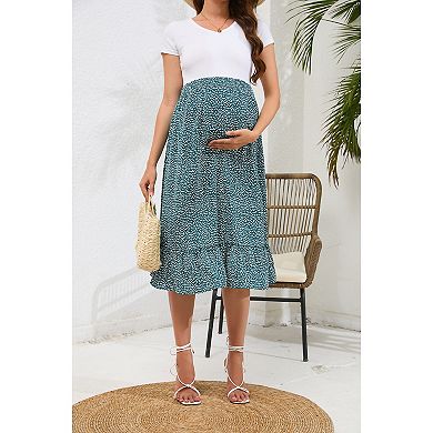 Maternity Skirt Women's High Waist Ruffled Tiered Casual A Line Swing Boho Skirt