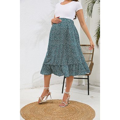 Maternity Skirt Women's High Waist Ruffled Tiered Casual A Line Swing Boho Skirt