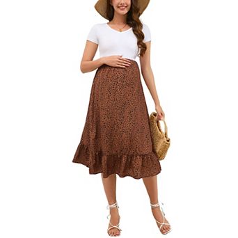 Maternity Skirt Women's High Waist Ruffled Tiered Casual A Line Swing Boho Skirt