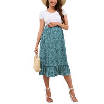 Maternity Skirt Women's High Waist Ruffled Tiered Casual A Line Swing Boho Skirt