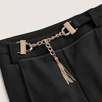Women's High Waisted Wide Leg Pants with Golden Chain Tassel Detail Dressy Casual Trousers