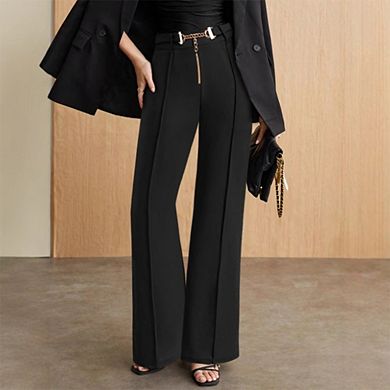 Women's High Waisted Wide Leg Pants with Golden Chain Tassel Detail Dressy Casual Trousers