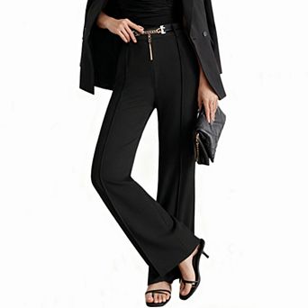 Women's High Waisted Wide Leg Pants with Golden Chain Tassel Detail Dressy Casual Trousers