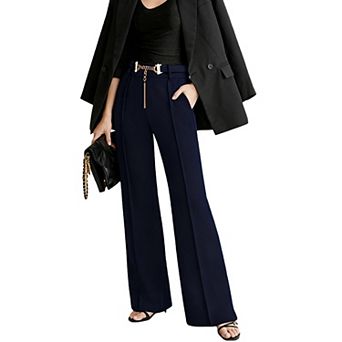 Women's High Waisted Wide Leg Pants with Golden Chain Tassel Detail Dressy Casual Trousers