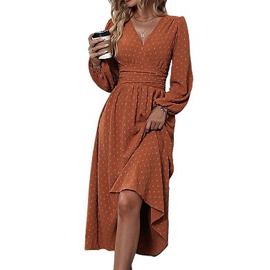 Women's Long Sleeve Maxi Dress V Neck A Line Long Flowy Casual Party Dresses