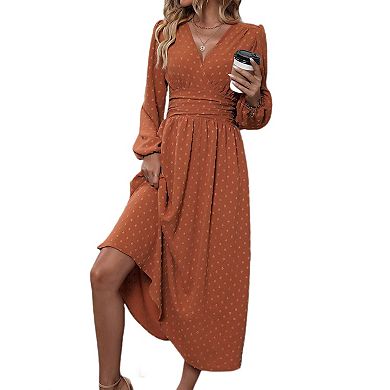 Women's Long Sleeve Maxi Dress V Neck A Line Long Flowy Casual Party Dresses