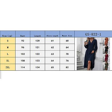 Women's Long Sleeve Maxi Dress V Neck A Line Long Flowy Casual Party Dresses