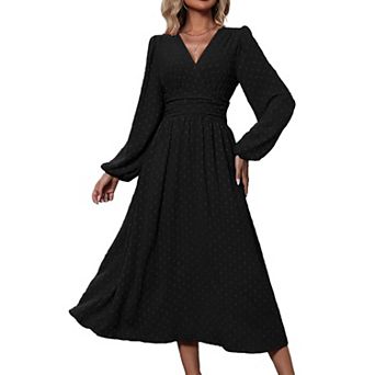 Women's Long Sleeve Maxi Dress V Neck A Line Long Flowy Casual Party Dresses