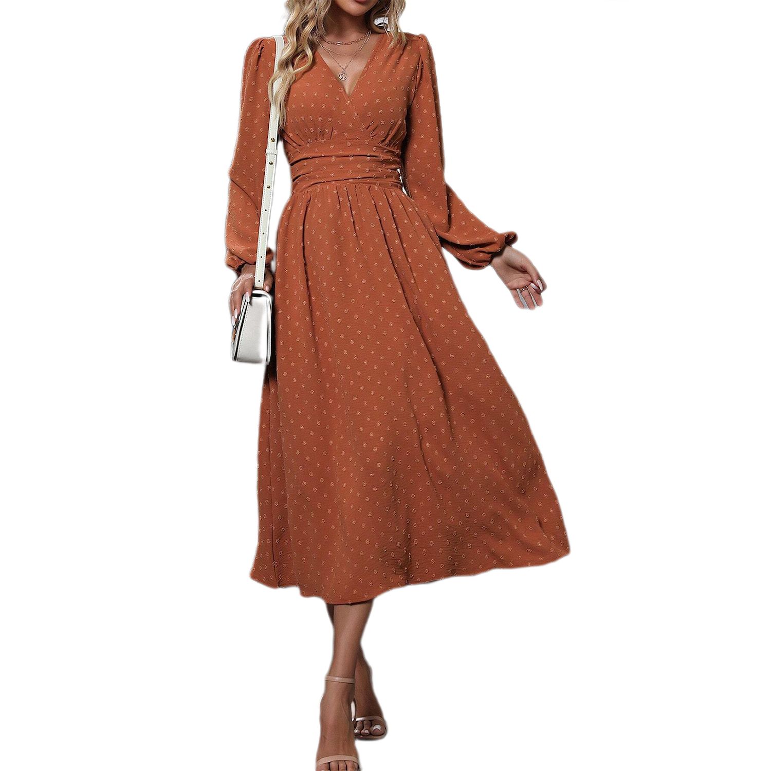 thumbnail image 2 of Elegant Mint Green V-Neck Swing Flowy A-Line Maxi Dress With Bell Slee 2 of 14