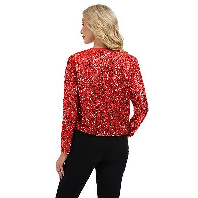 Women's Sequin Bomber Jacket with Zipper Front and Ribbed Trim